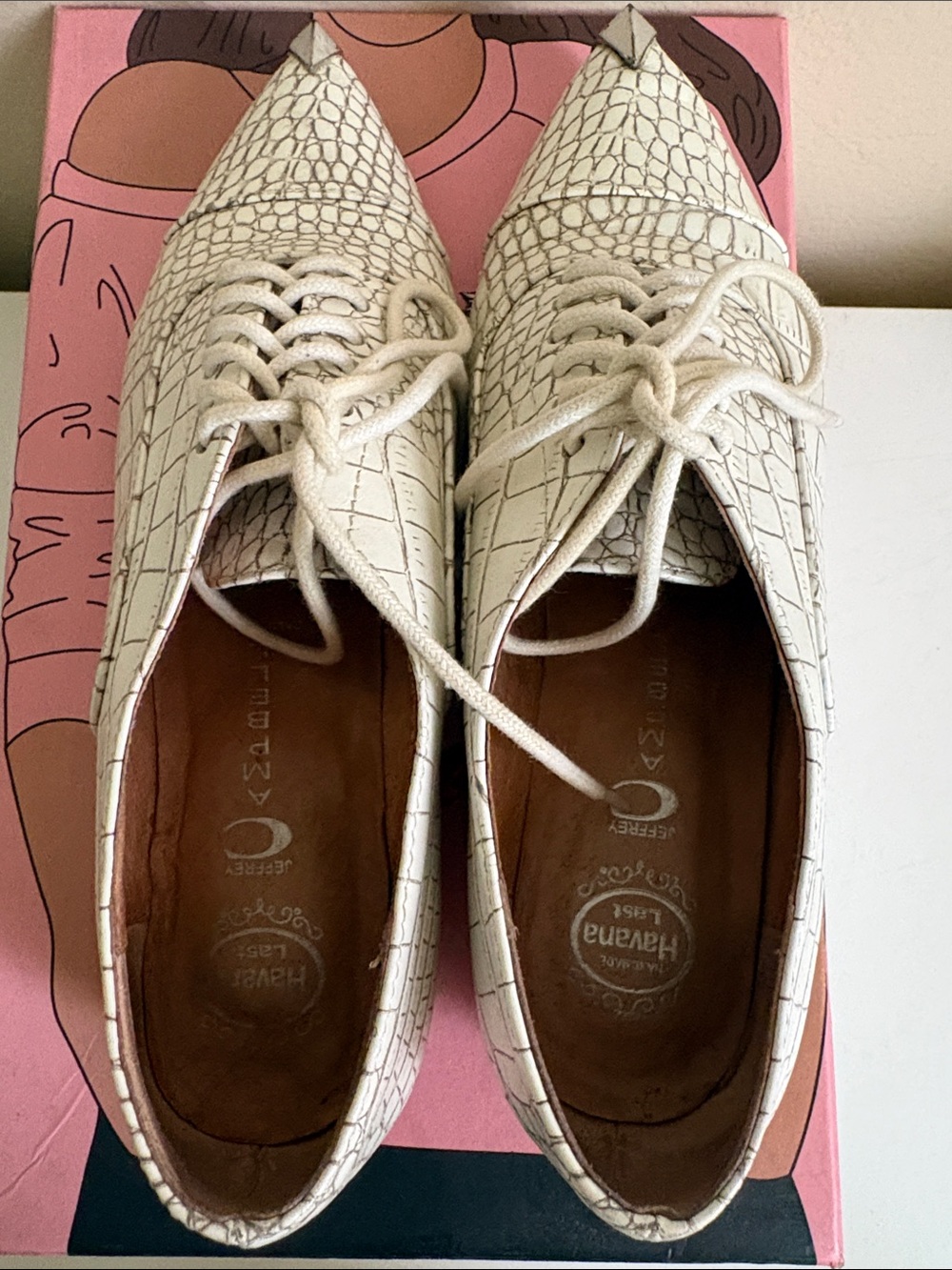 Jeffrey Campbell White Croc Lace-Up Flats with Metallic Toe Cap - Picture 9 of 9
